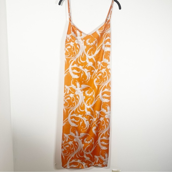 Milkwhite x Revolve Orange Baroque Y2K Spaghetti Stap Dress Size Small - Picture 1 of 9